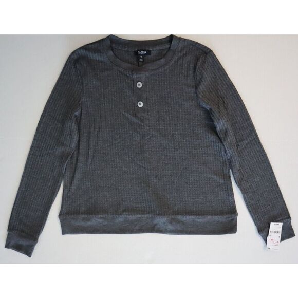 Alfani Women Sz XS Charcoal Gray 2-pc Thermal Waffle-Knit Henley Pajama Set - Picture 5 of 16